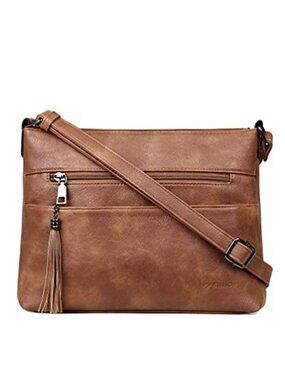 Vegan Leather Crossbody Bag Women Small Lightweight Multi Pocket Shoulder Purse